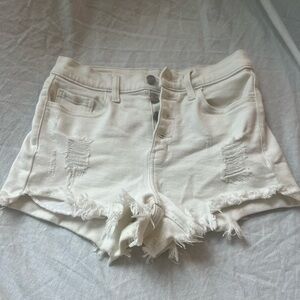 Cello Women's Cream Distressed Jean Shorts